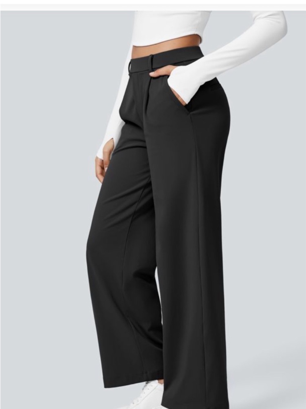 Tall Wide Leg Crop Waistband Pants in Black